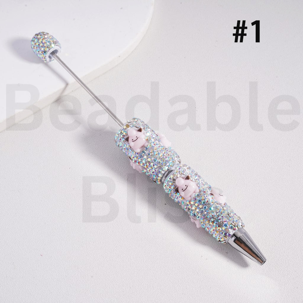 Beadable Clay Pens with AB Rhinestones Pokemo Series Pikach Genga Psyduc Poliwa Clefair Jigglypuf