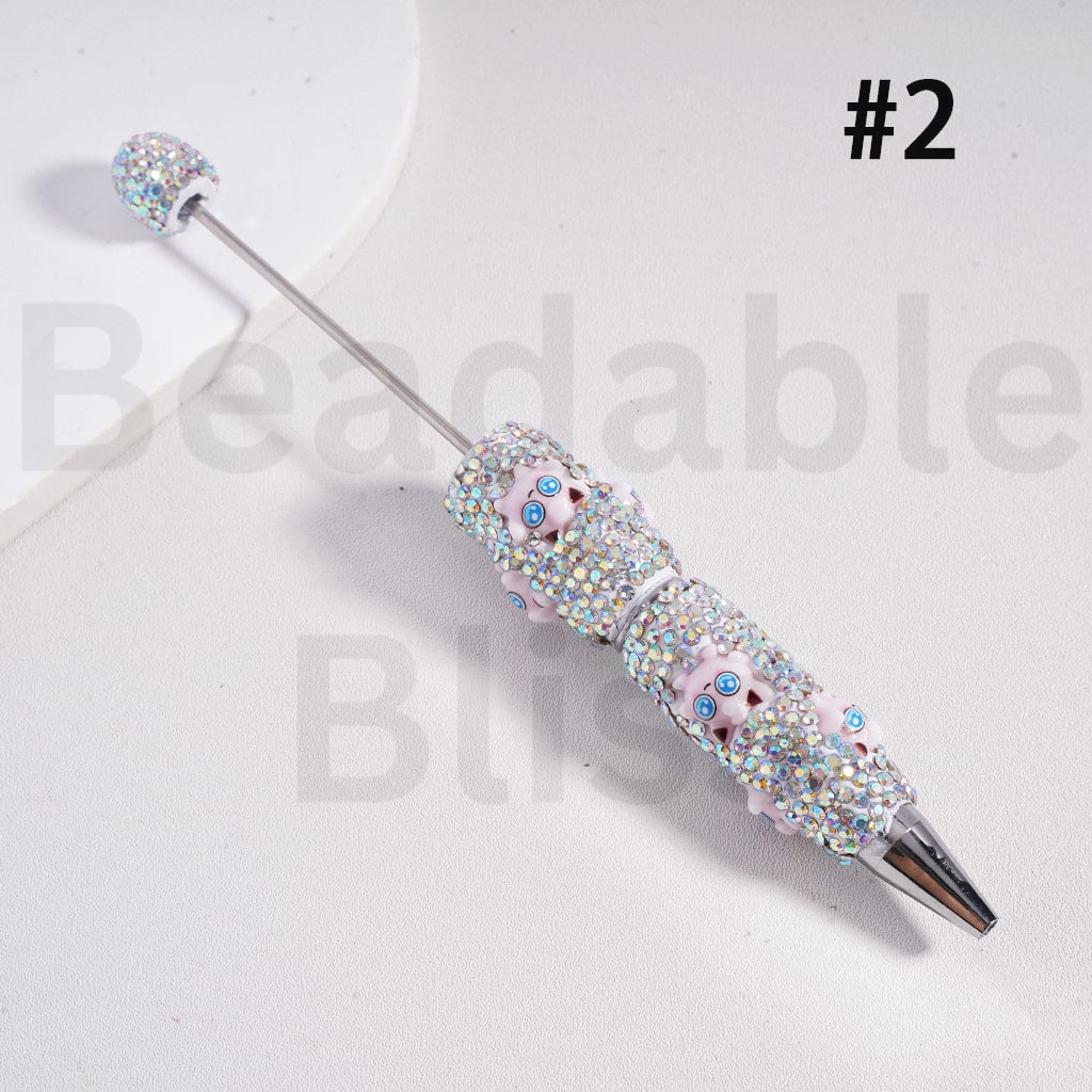Beadable Clay Pens with AB Rhinestones Pokemo Series Pikach Genga Psyduc Poliwa Clefair Jigglypuf