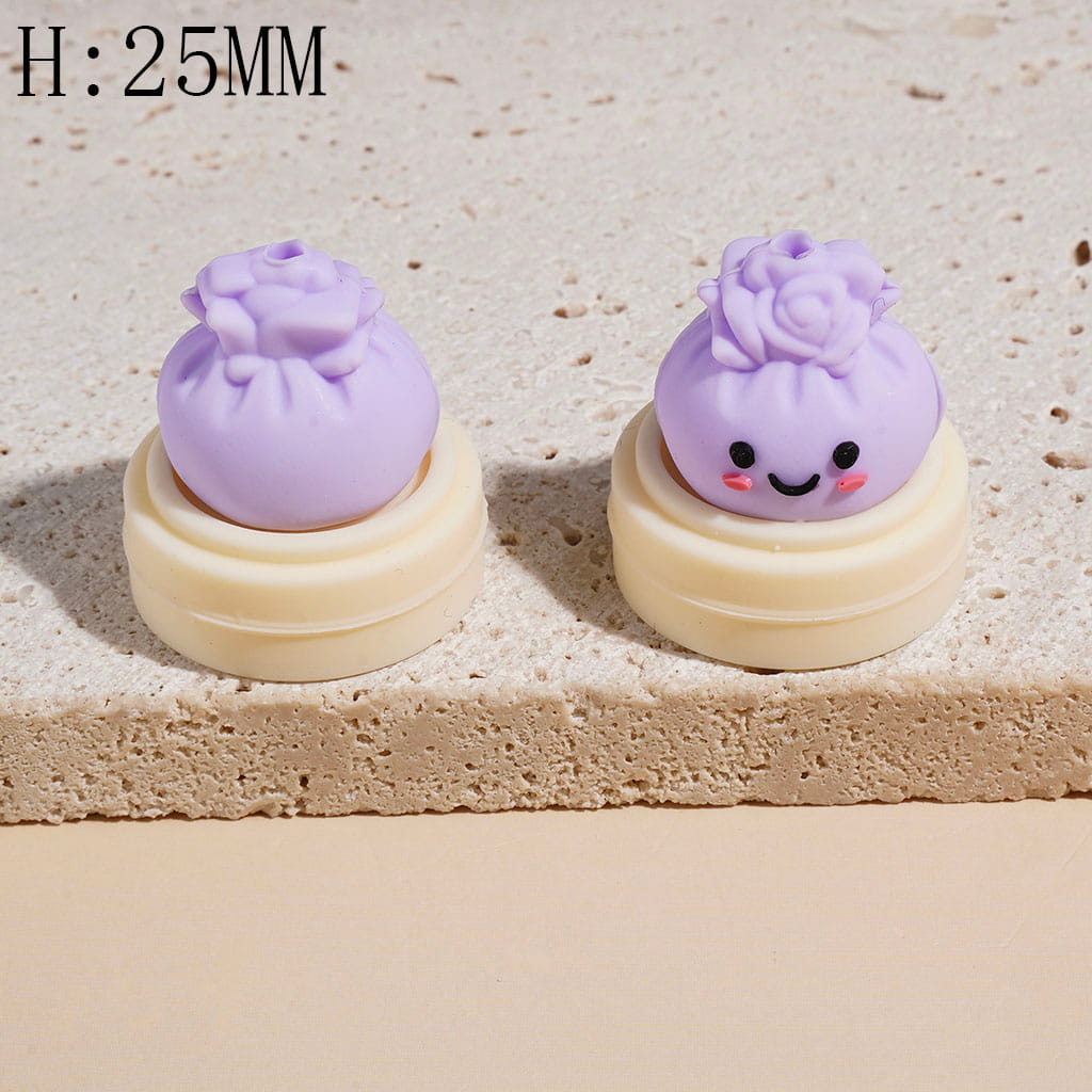 3D Smiling Dumpling with Rose Flower and Steamer Basket Silicone Focal Beads, Height 25MM Multi-Color