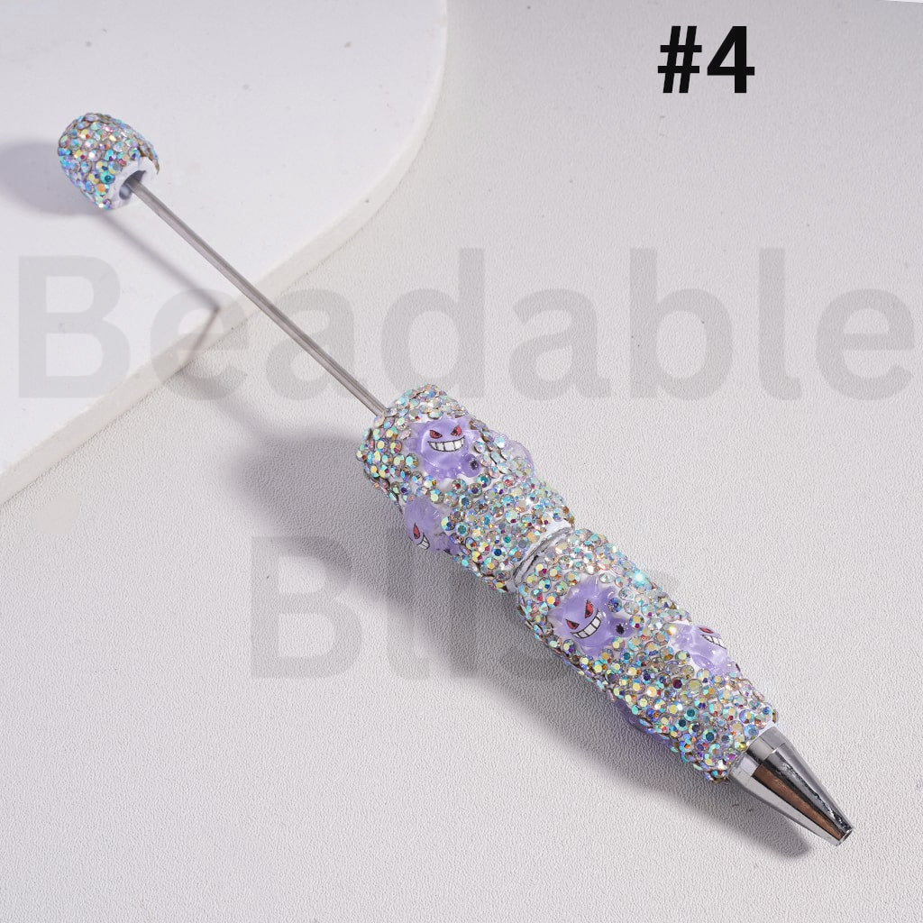 Beadable Clay Pens with AB Rhinestones Pokemo Series Pikach Genga Psyduc Poliwa Clefair Jigglypuf