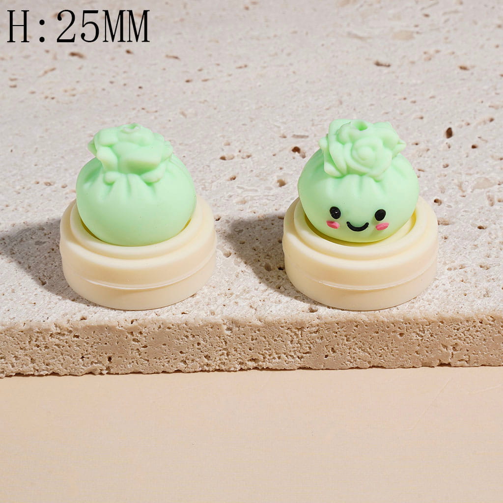 3D Smiling Dumpling with Rose Flower and Steamer Basket Silicone Focal Beads, Height 25MM Multi-Color