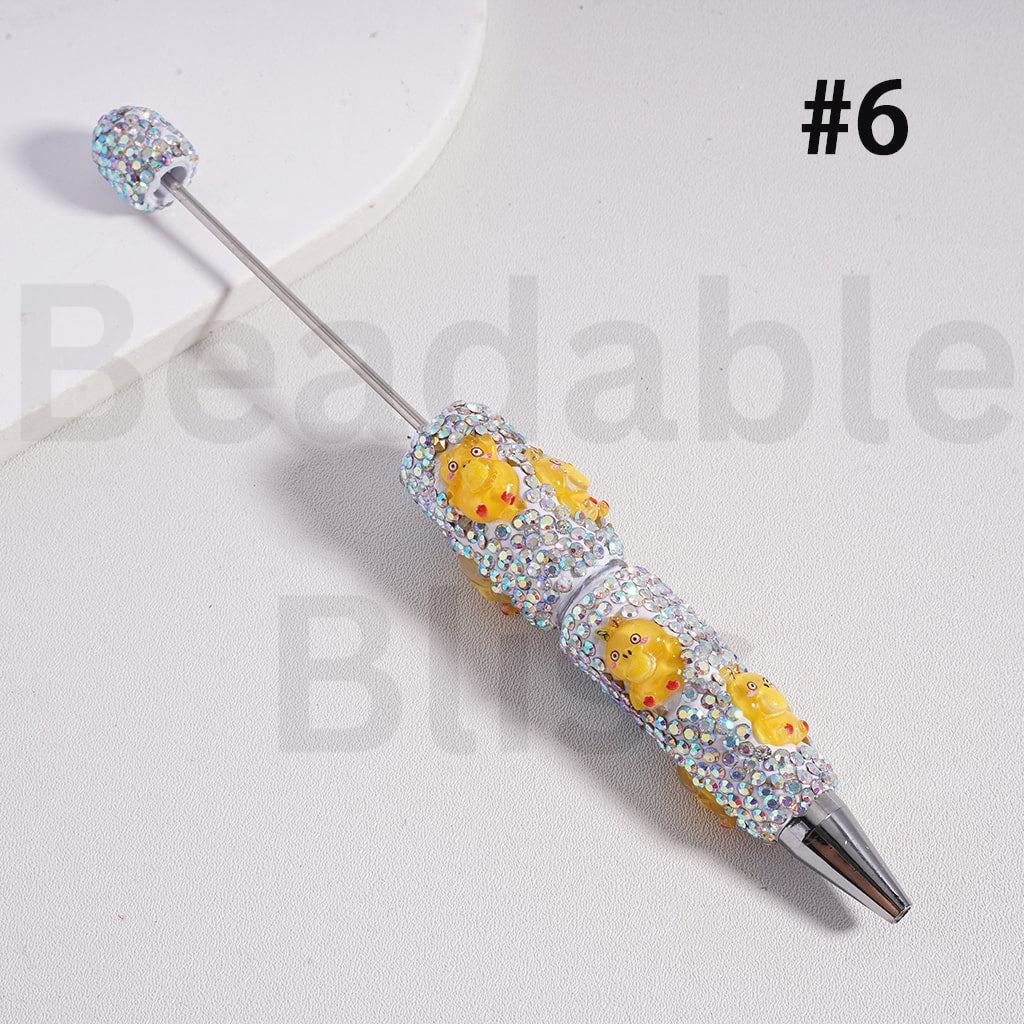 Beadable Clay Pens with AB Rhinestones Pokemo Series Pikach Genga Psyduc Poliwa Clefair Jigglypuf