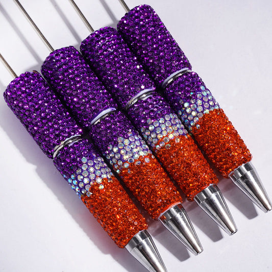 Beadable Clay Pens with Purple & AB & Orange Rhinestones in Three Layer Covered the Entire Pens