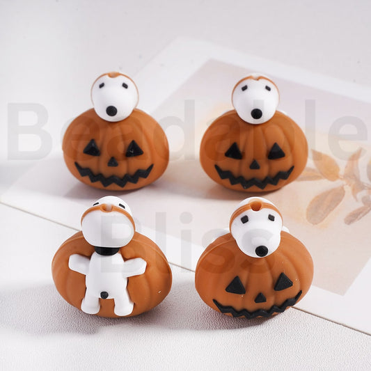Silicone Focal Beads 3D Cute Snoo Grovels on the Ghost Face Pumpkin Halloween