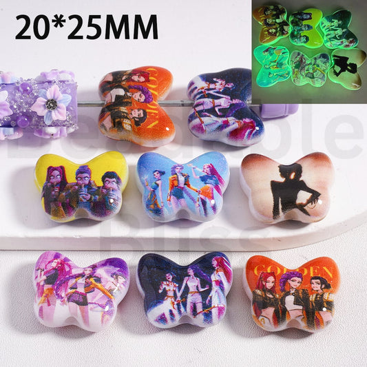 Acrylic Beads Luminous Girl Group Hunt K-Po Demo Hunte, Butterfly Shape, 20*25MM, Random Mix