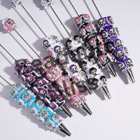 Beadable Clay Pens with Diverse Hair Colors Girl & Boy Band Character Series, AB Rhinestones