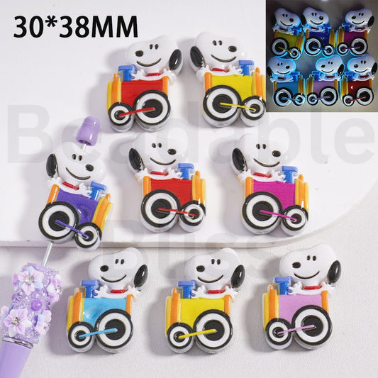 Acrylic Beads Luminous Cute Snoop Drives the Train, Multi-Color, 30*38MM, Random Mix