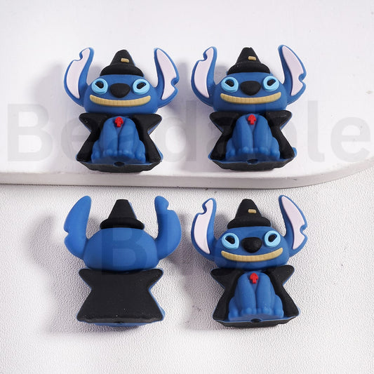 Silicone Focal Beads 3D Blue Stitc with Black Wizard Hat Cloak Halloween