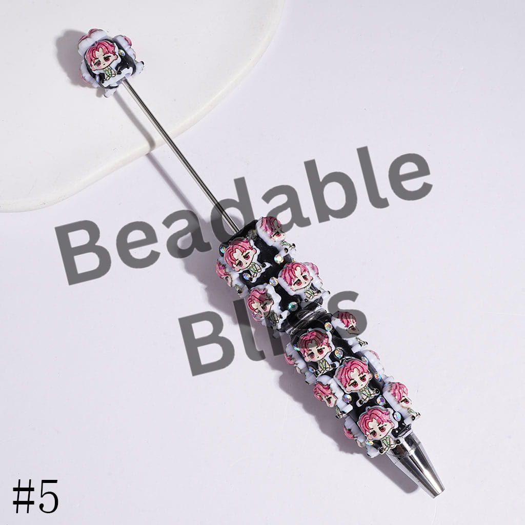 Beadable Clay Pens with Diverse Hair Colors Girl & Boy Band Character Series, AB Rhinestones