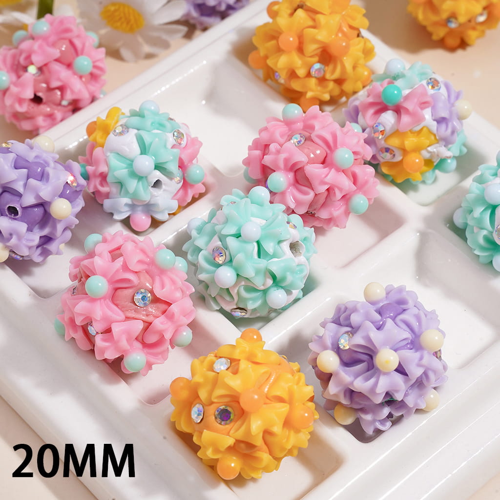 Clay Beads with Bowtie and AB Rhinestones, 20MM, Multi-Color, Random Mix