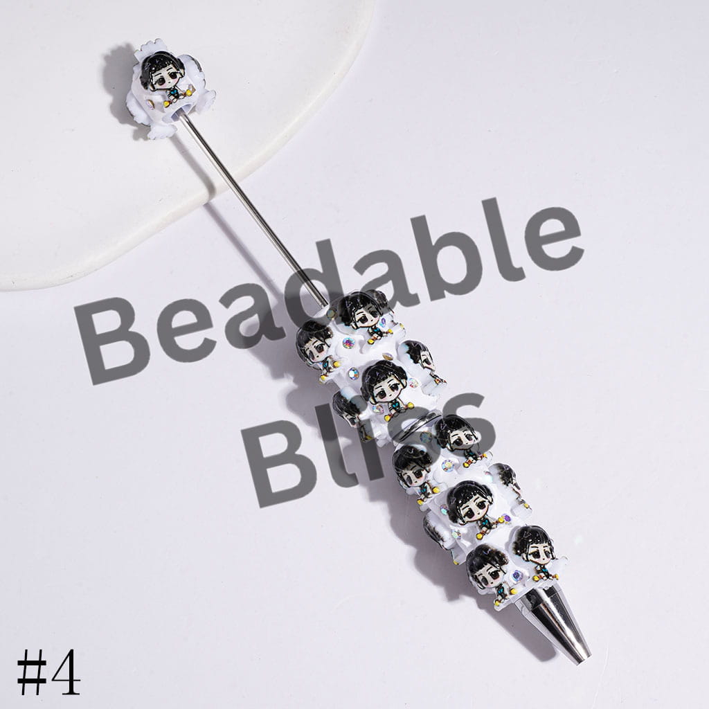 Beadable Clay Pens with Diverse Hair Colors Girl & Boy Band Character Series, AB Rhinestones