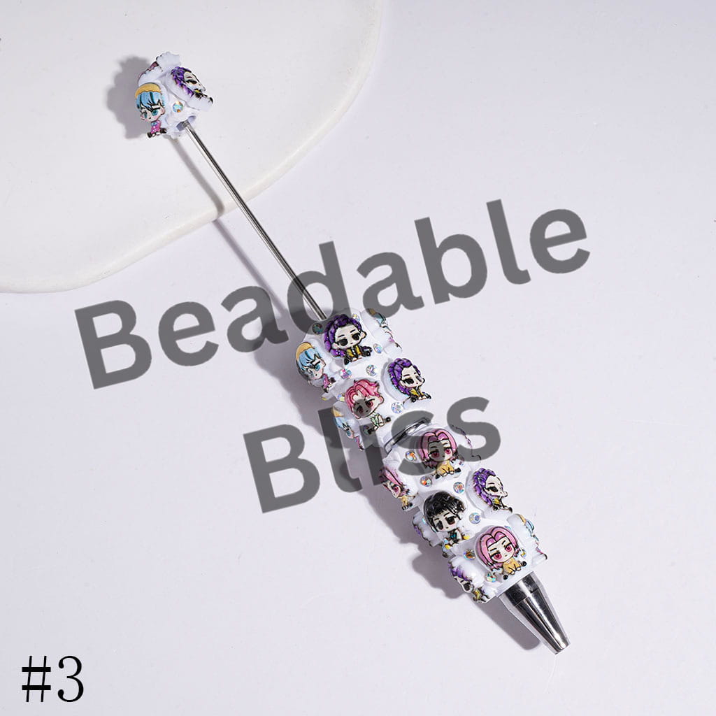 Beadable Clay Pens with Diverse Hair Colors Girl & Boy Band Character Series, AB Rhinestones