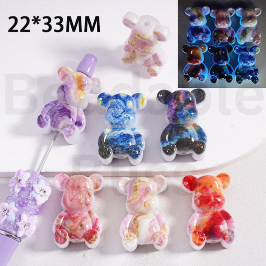 Acrylic Beads Cute Bearbric with Different Paintings, 22*33MM, Random Mix