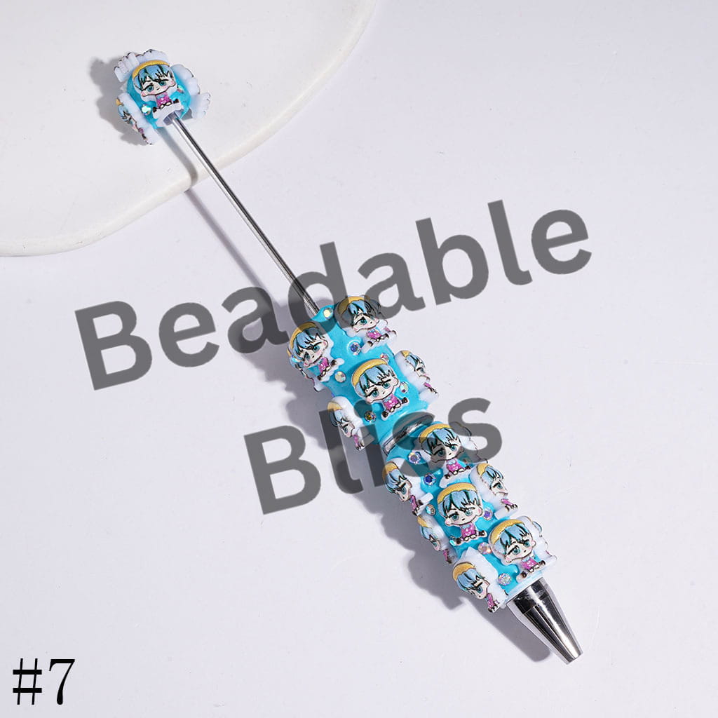 Beadable Clay Pens with Diverse Hair Colors Girl & Boy Band Character Series, AB Rhinestones