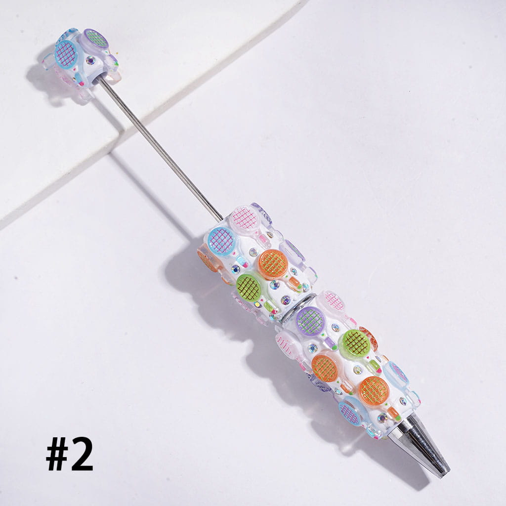 Beadable Clay Pens with Racket and Badminton Sport Series, AB Rhinestones