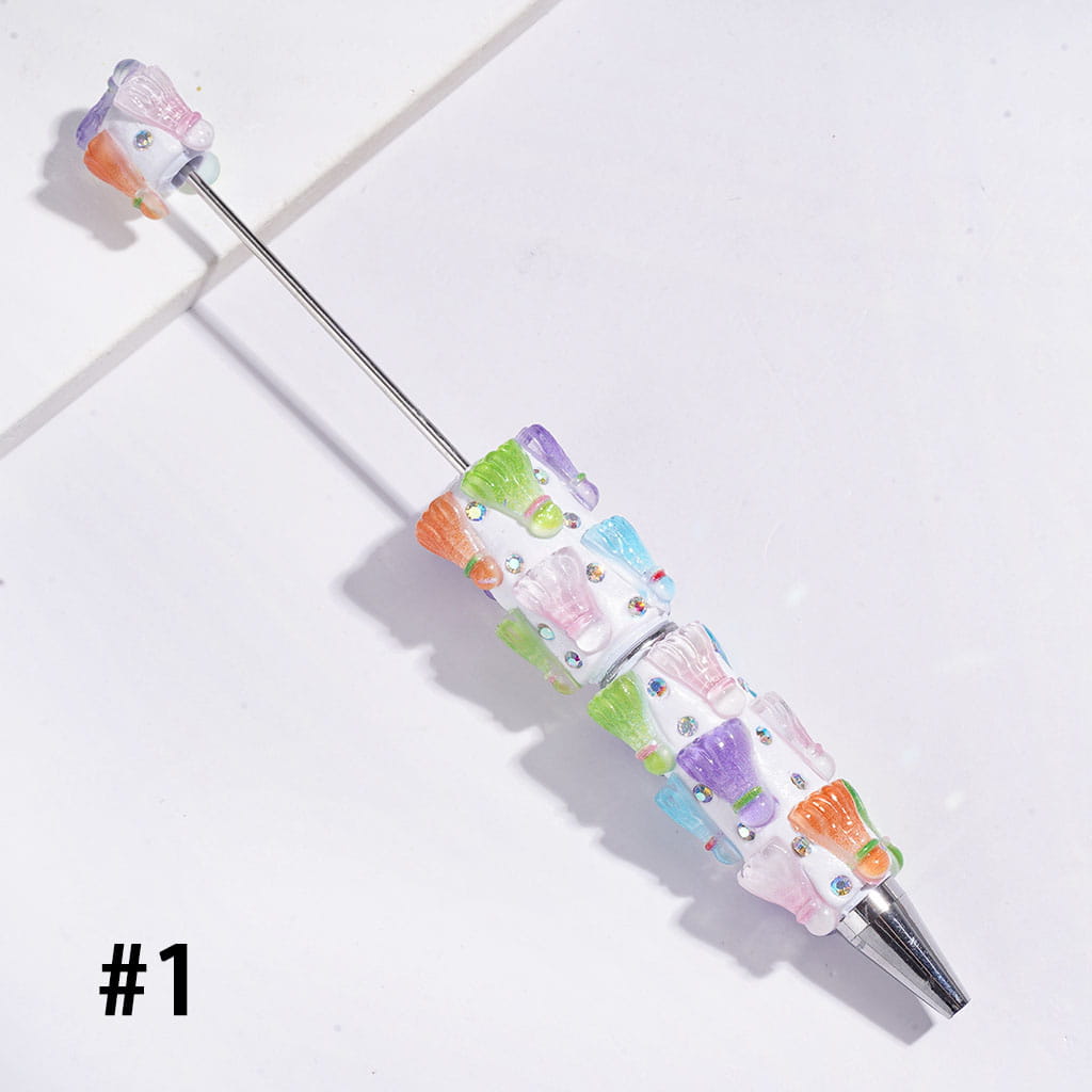 Beadable Clay Pens with Racket and Badminton Sport Series, AB Rhinestones