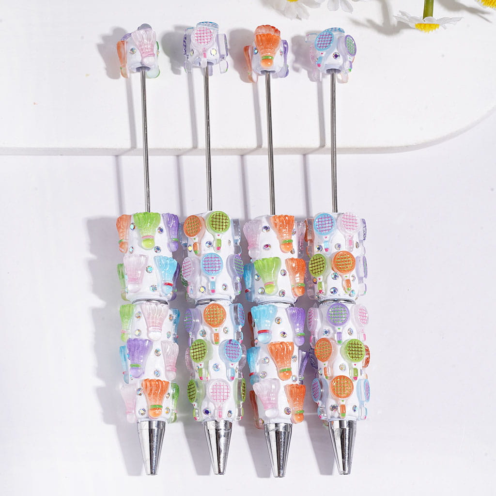 Beadable Clay Pens with Racket and Badminton Sport Series, AB Rhinestones