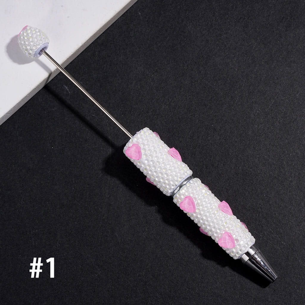 Beadable Clay Pens with Heart Crystal & Sparkling UV-Coated Clear Rhinestones Covered Entire the Pens, Multi-Color