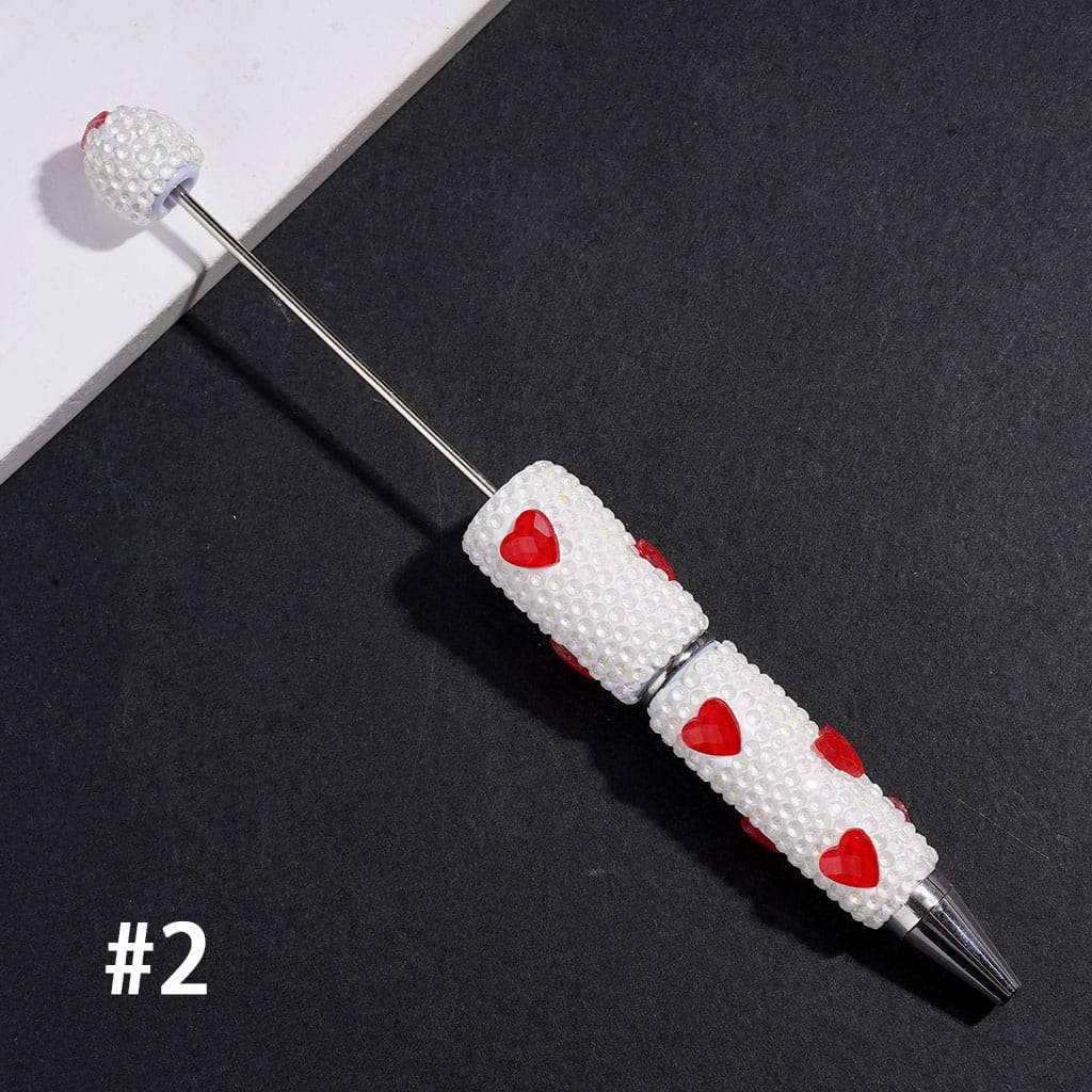 Beadable Clay Pens with Heart Crystal & Sparkling UV-Coated Clear Rhinestones Covered Entire the Pens, Multi-Color