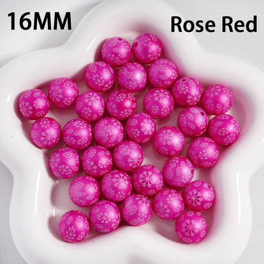 16MM rose red beads with floral patterns on a white plate

