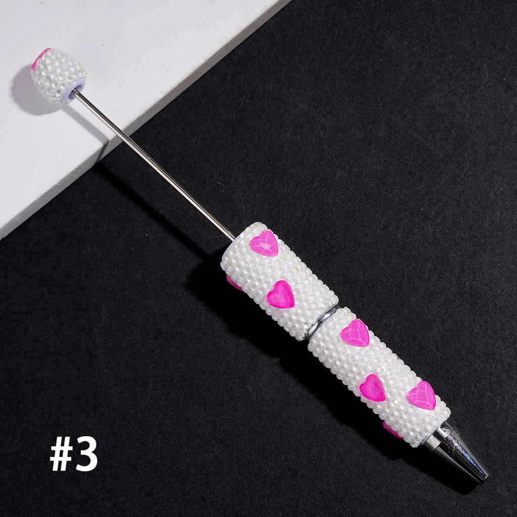 Beadable Clay Pens with Heart Crystal & Sparkling UV-Coated Clear Rhinestones Covered Entire the Pens, Multi-Color