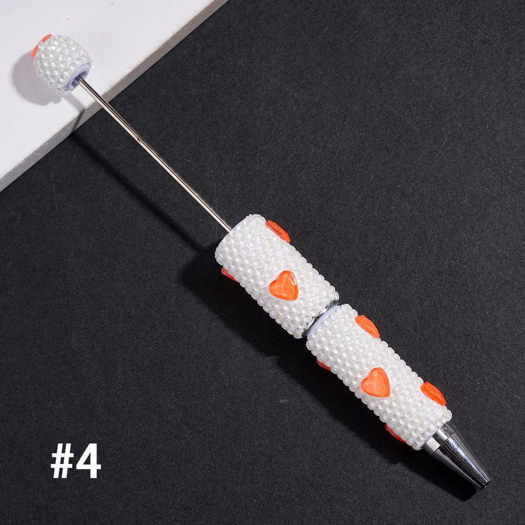 Beadable Clay Pens with Heart Crystal & Sparkling UV-Coated Clear Rhinestones Covered Entire the Pens, Multi-Color