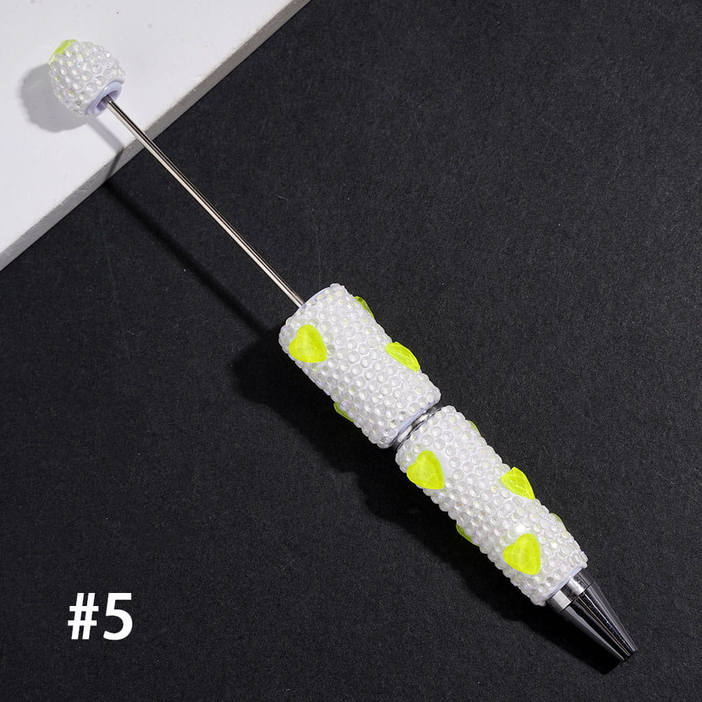 Beadable Clay Pens with Heart Crystal & Sparkling UV-Coated Clear Rhinestones Covered Entire the Pens, Multi-Color