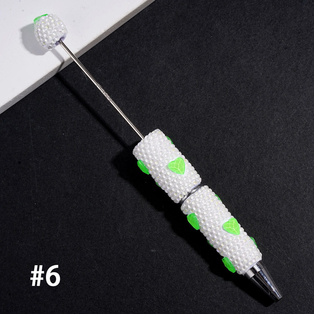 Beadable Clay Pens with Heart Crystal & Sparkling UV-Coated Clear Rhinestones Covered Entire the Pens, Multi-Color