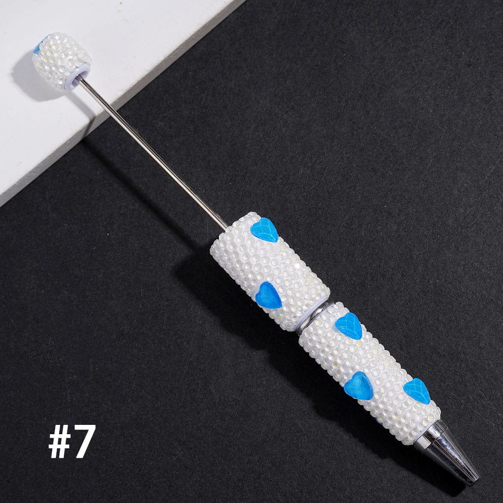 Beadable Clay Pens with Heart Crystal & Sparkling UV-Coated Clear Rhinestones Covered Entire the Pens, Multi-Color