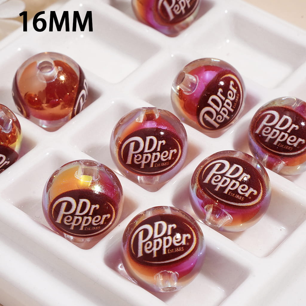 Soda Drink Acrylic Beads for Bracelets UV Coating with Red Ball Embedded Inside Bead, 16MM, Semi-Clear