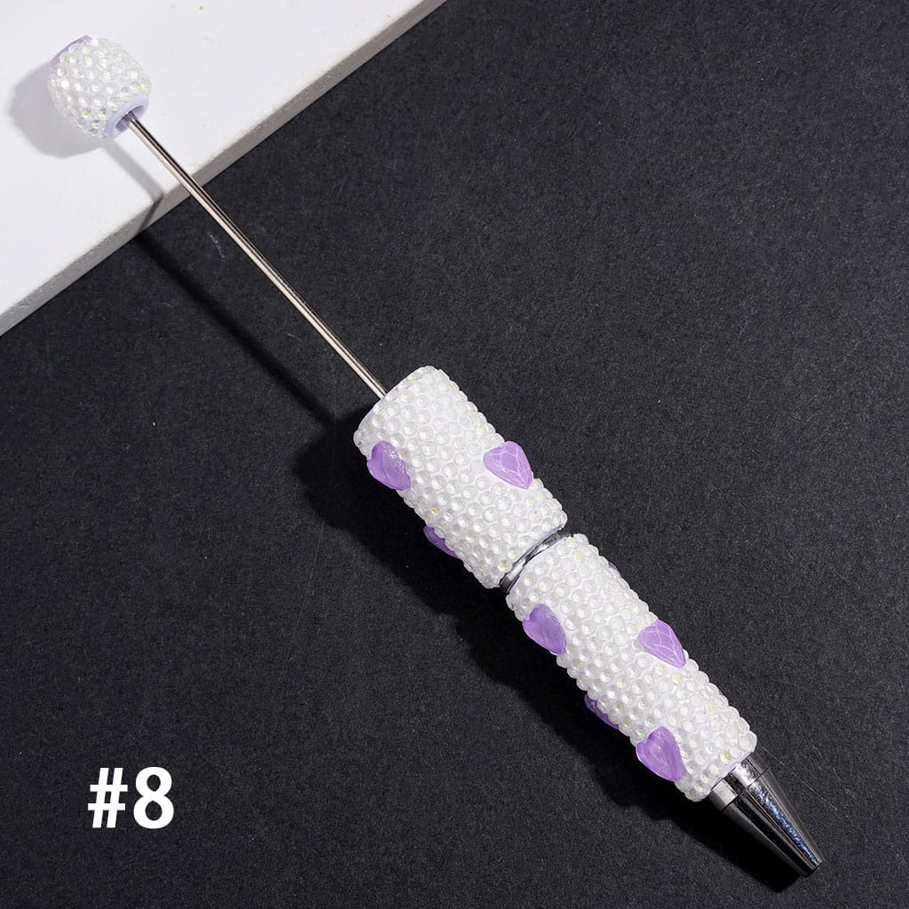 Beadable Clay Pens with Heart Crystal & Sparkling UV-Coated Clear Rhinestones Covered Entire the Pens, Multi-Color