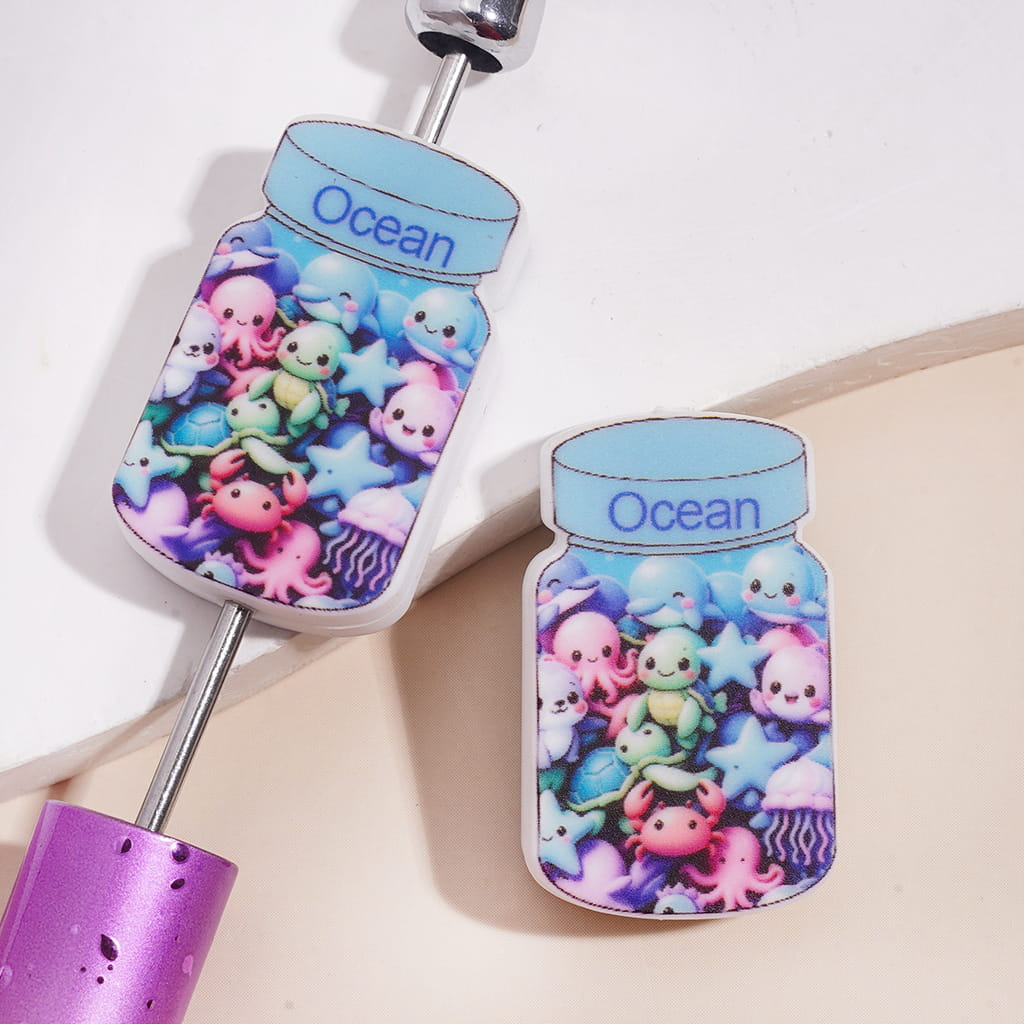 Silicone Focal Beads Jar with Ocean Organism