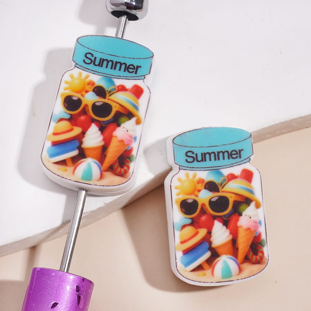 Silicone Focal Beads Jar with Yummy Ice-Cream in Summer Theme