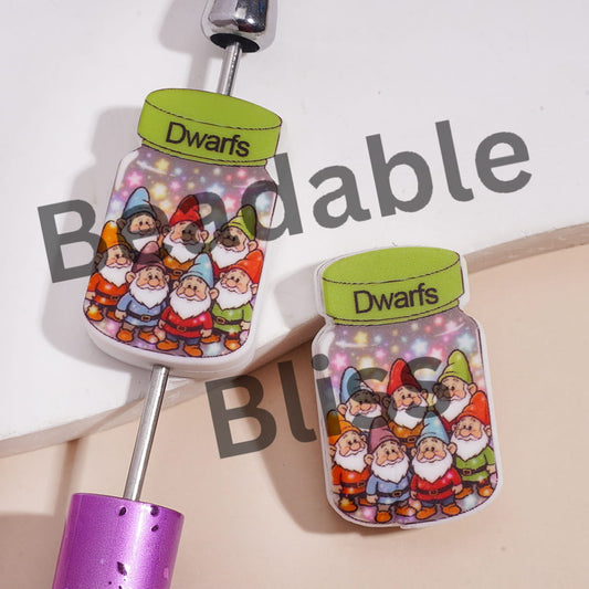 Silicone Focal Beads Jar with Seven Gnome Dwarfs Elf
