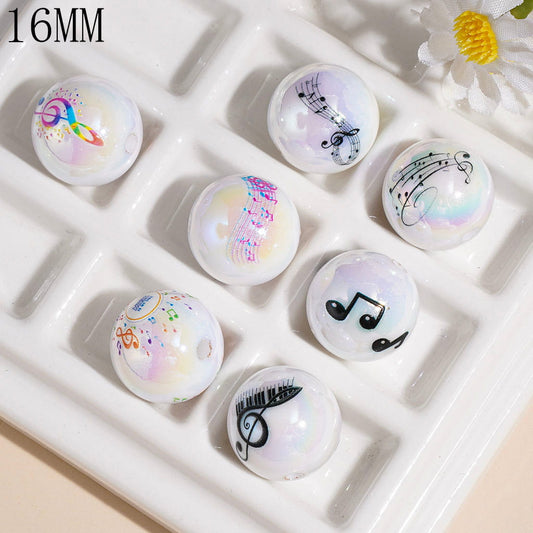 16MM - Various Musical Note Print UV-Coated Acrylic Beads for Bracelets, Random Mix