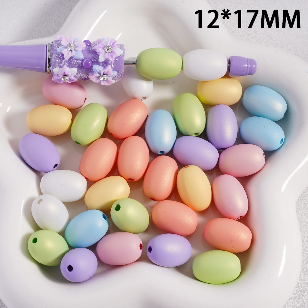 Acrylic Beads Oval Shape Matte Macaron Color Series, 12*17MM, Random Mix