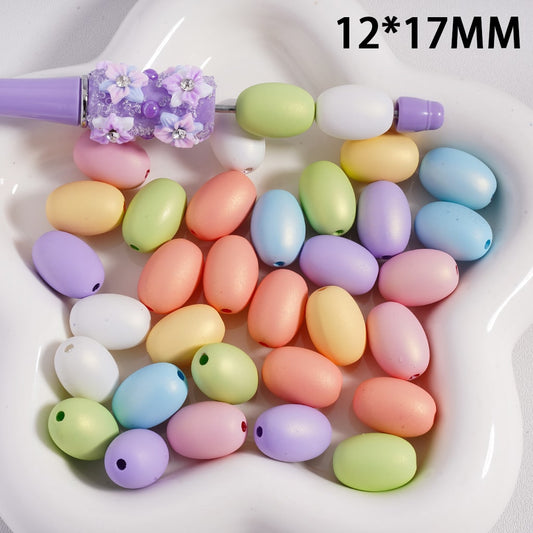 Acrylic Beads Oval Shape Matte Macaron Color Series, 12*17MM, Random Mix