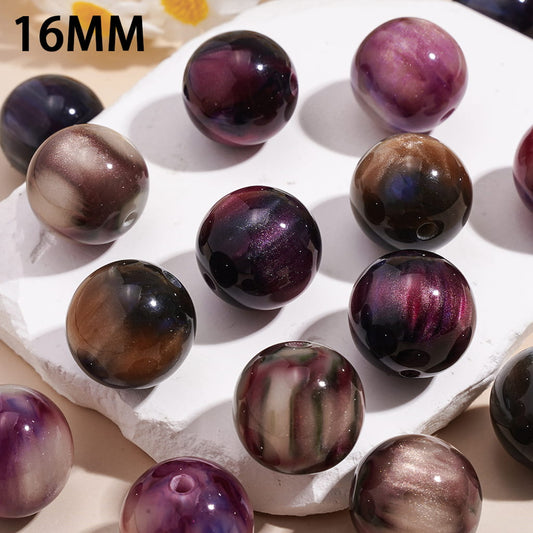 Acrylic Beads for Bracelets with Glitter in Black Purple-Red Ombre Color, 16MM, Random Mix
