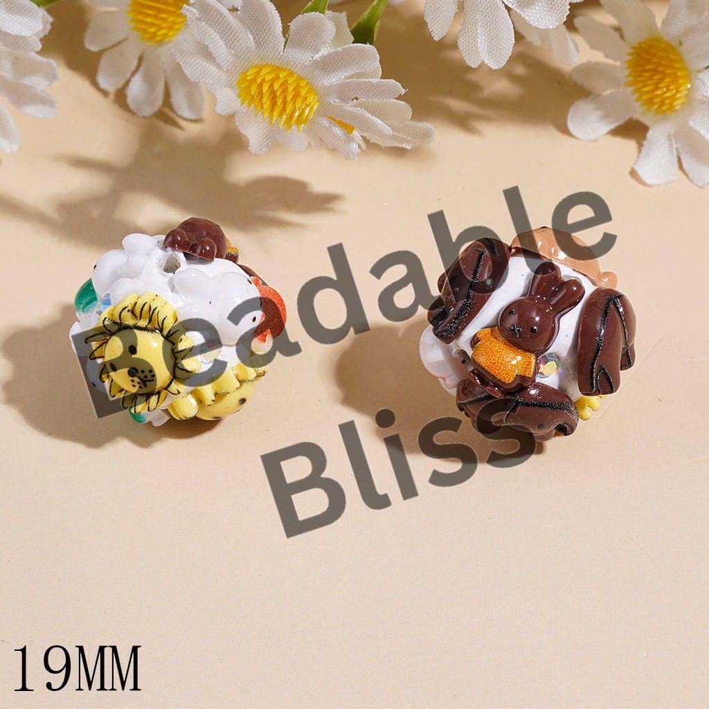 Clay Beads with Dutch Rabbit Lion Bear Elephant and AB Rhinestone, 19MM