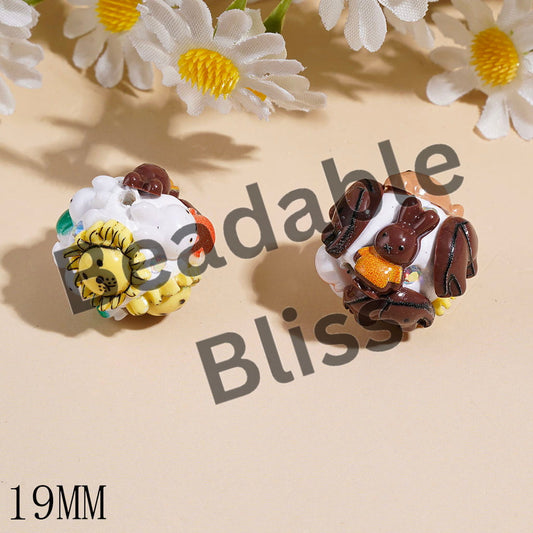 Clay Beads with Dutch Rabbit Lion Bear Elephant and AB Rhinestone, 19MM