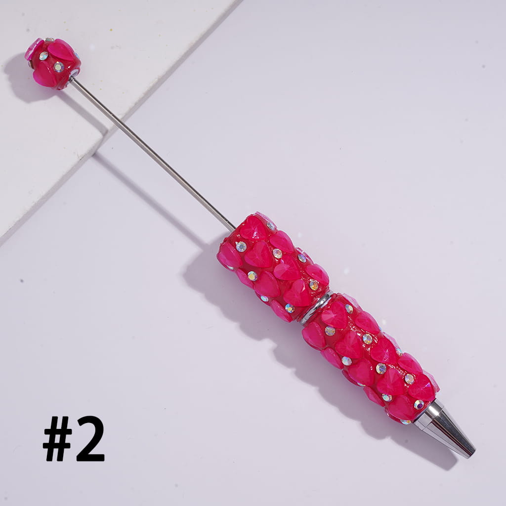 Beadable Clay Pens with Bling Bling Faceted Hearts and AB Rhinestones, Fluorescence Color