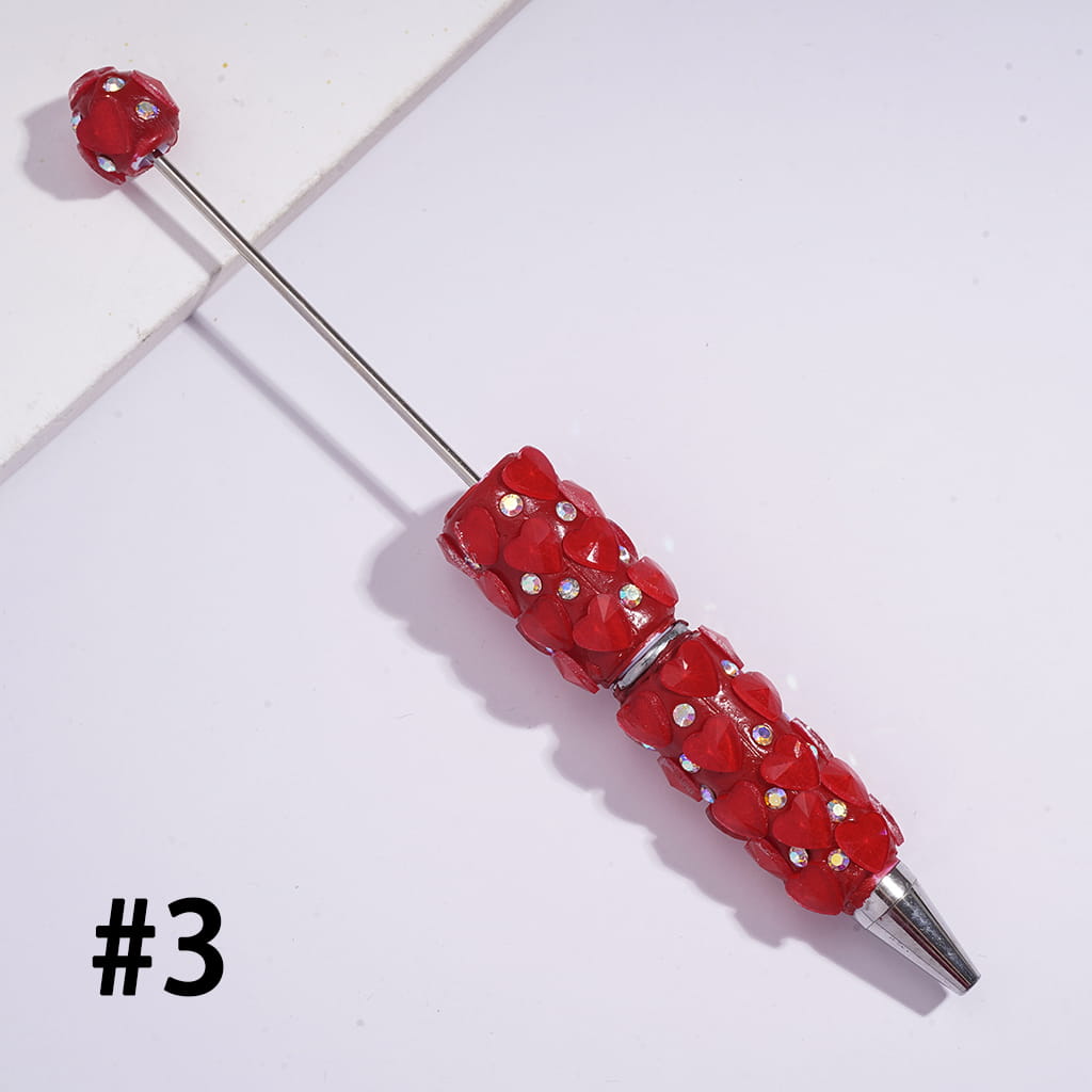 Beadable Clay Pens with Bling Bling Faceted Hearts and AB Rhinestones, Fluorescence Color