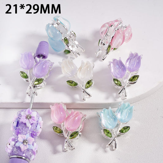 Fancy Silver Alloy Beads Cute UV Coating Tulip Flower, 21*29MM