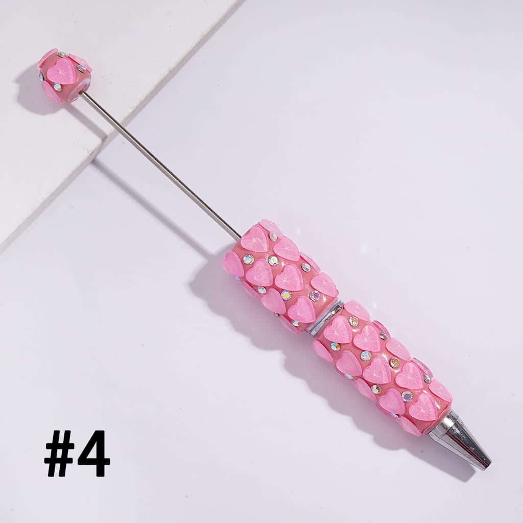 Beadable Clay Pens with Bling Bling Faceted Hearts and AB Rhinestones, Fluorescence Color