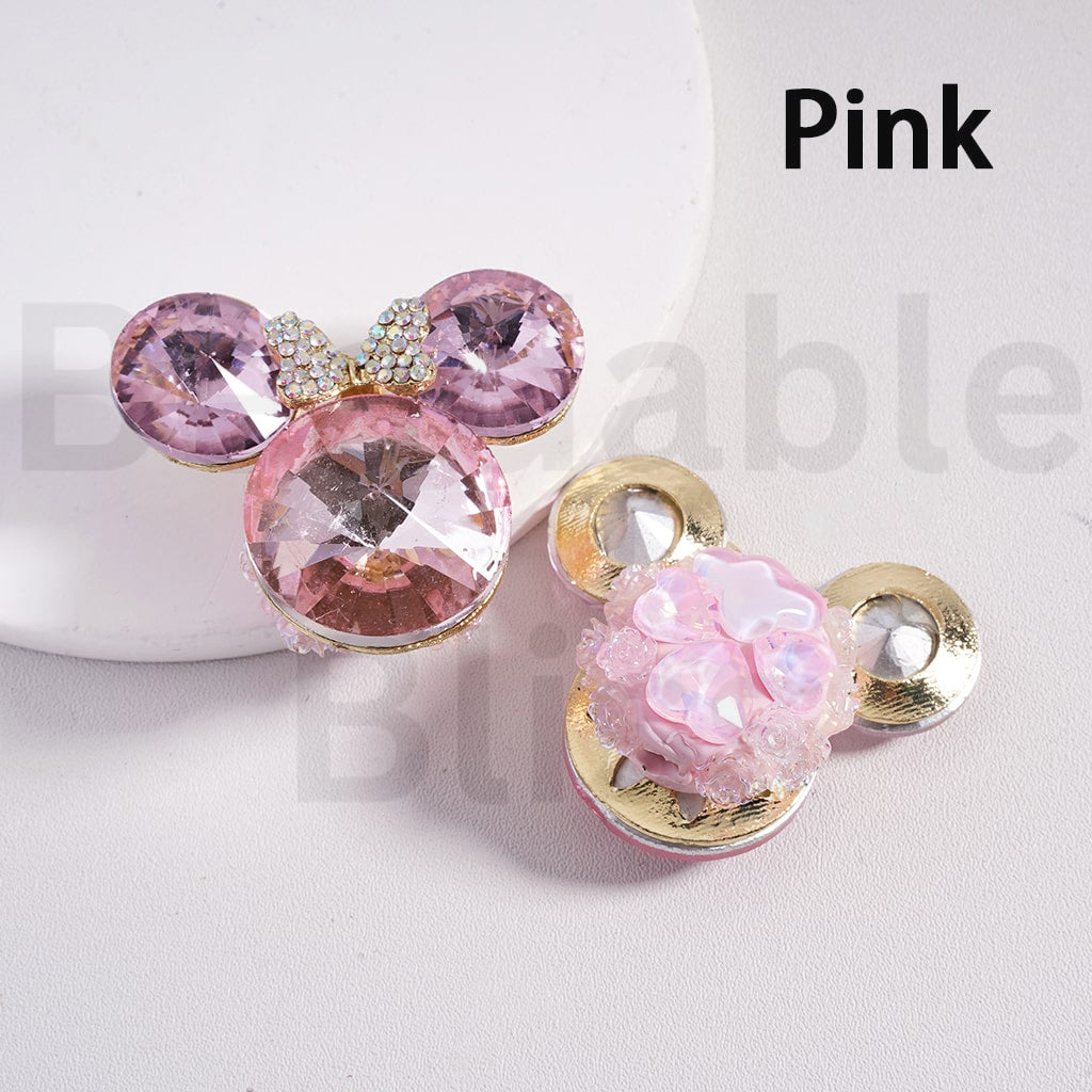 Fancy Gold Alloy Minni Mouse Head with Mini Bow AB Rhinestones Cute Flowers Butterflies Hearts Large Shiny Cone Shape Rhinestones Clay Beads