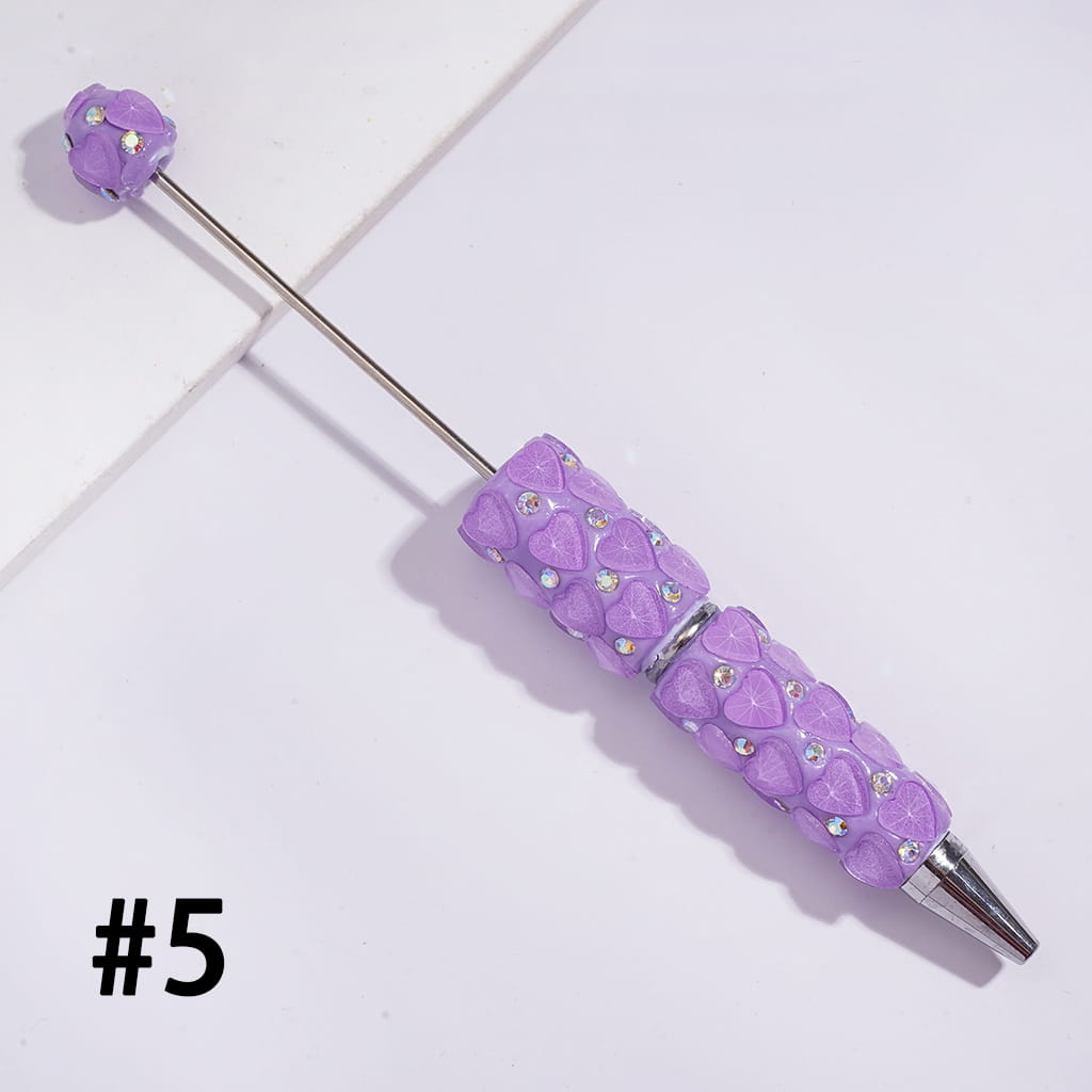 Beadable Clay Pens with Bling Bling Faceted Hearts and AB Rhinestones, Fluorescence Color