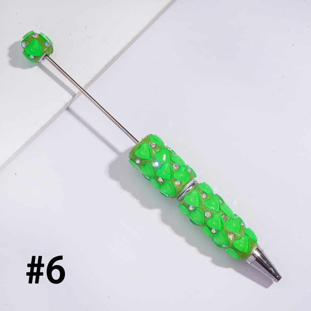 Beadable Clay Pens with Bling Bling Faceted Hearts and AB Rhinestones, Fluorescence Color