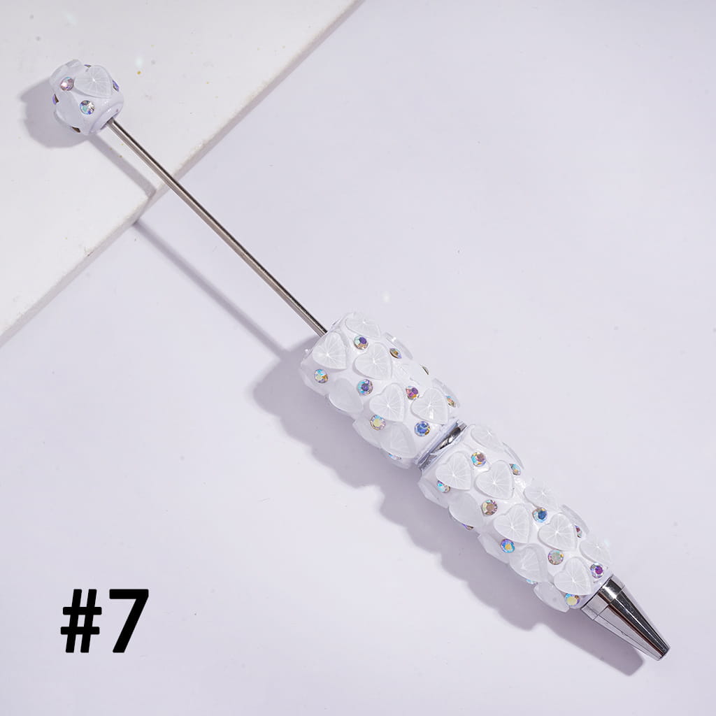 Beadable Clay Pens with Bling Bling Faceted Hearts and AB Rhinestones, Fluorescence Color
