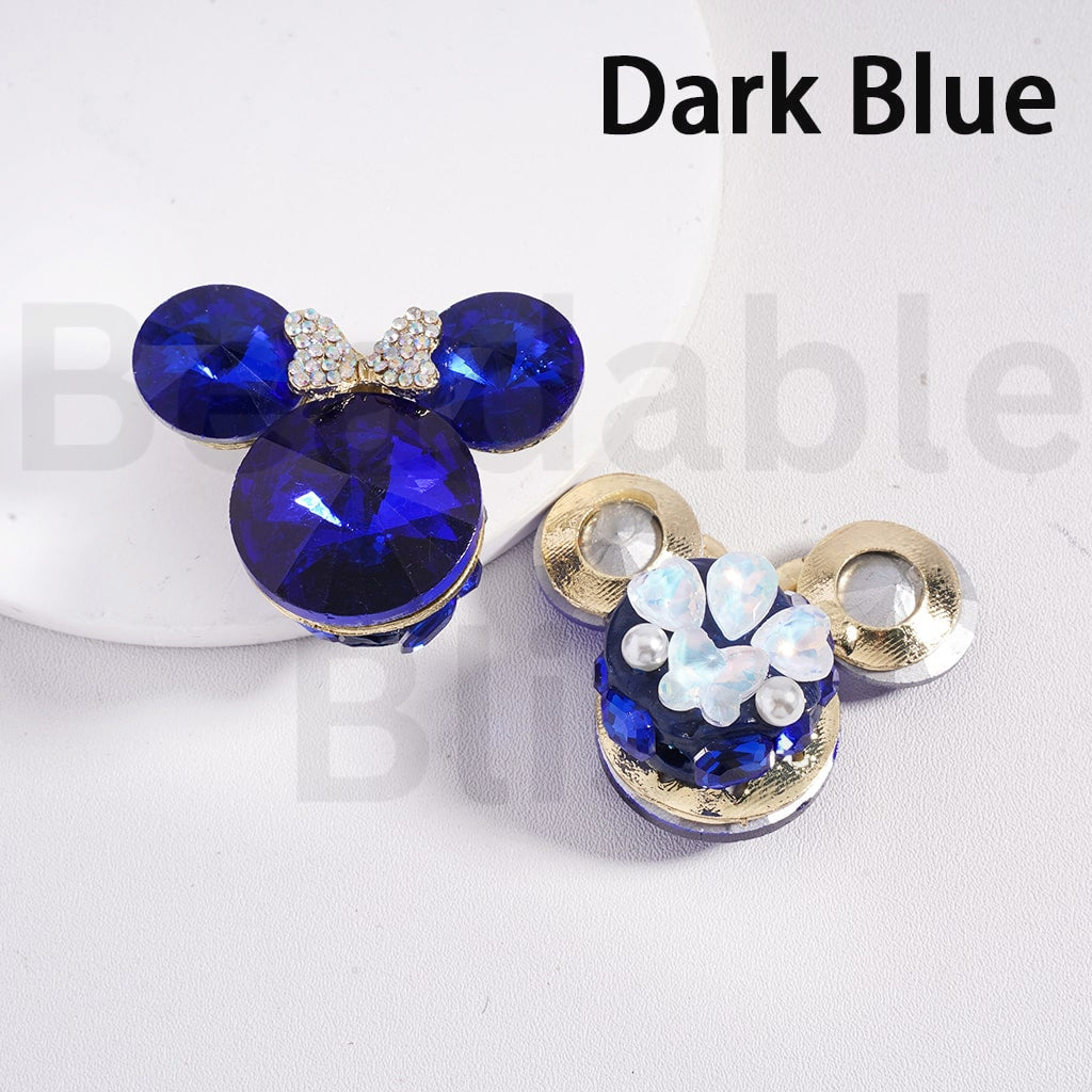 Fancy Gold Alloy Minni Mouse Head with Mini Bow AB Rhinestones Cute Flowers Butterflies Hearts Large Shiny Cone Shape Rhinestones Clay Beads