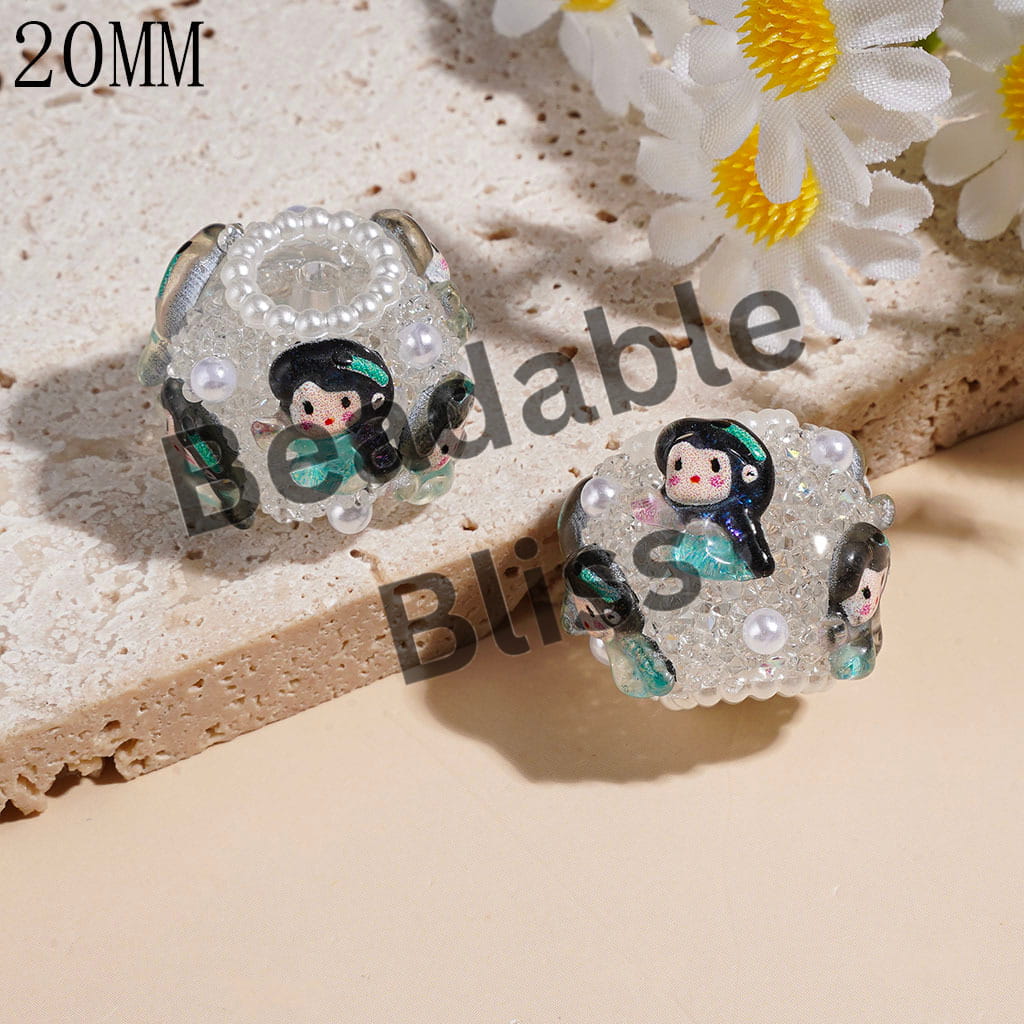 Handmade Acrylic Sugar Beads with Princess and White Pearl Chains, 20MM Multi-Color